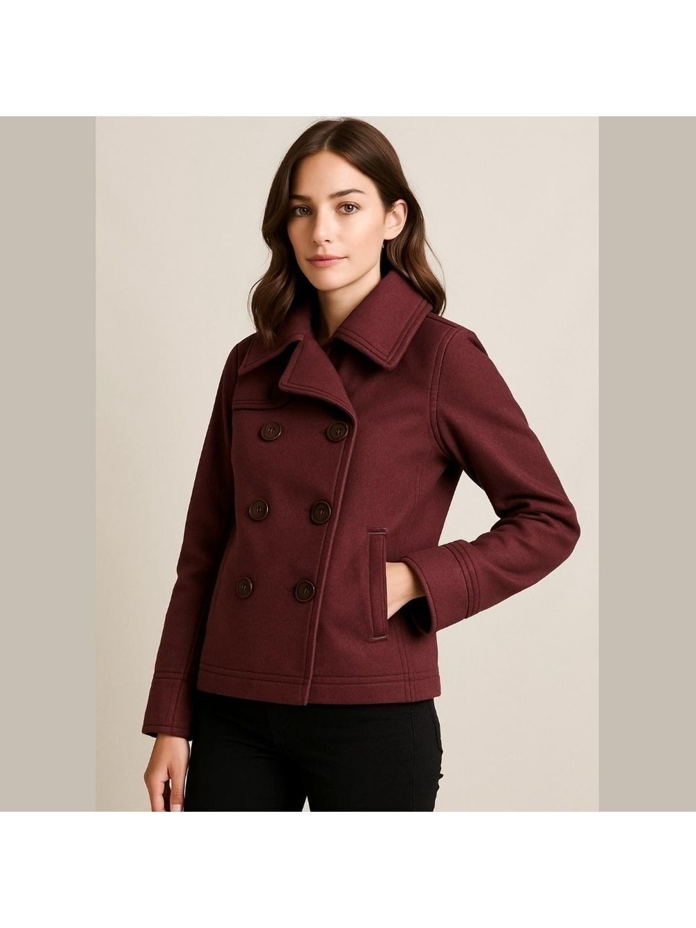 Lululemon Burgundy Double Breasted Moto Peacoat Jacket 8